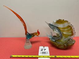 Murano Italy art glass sword fish & rooster