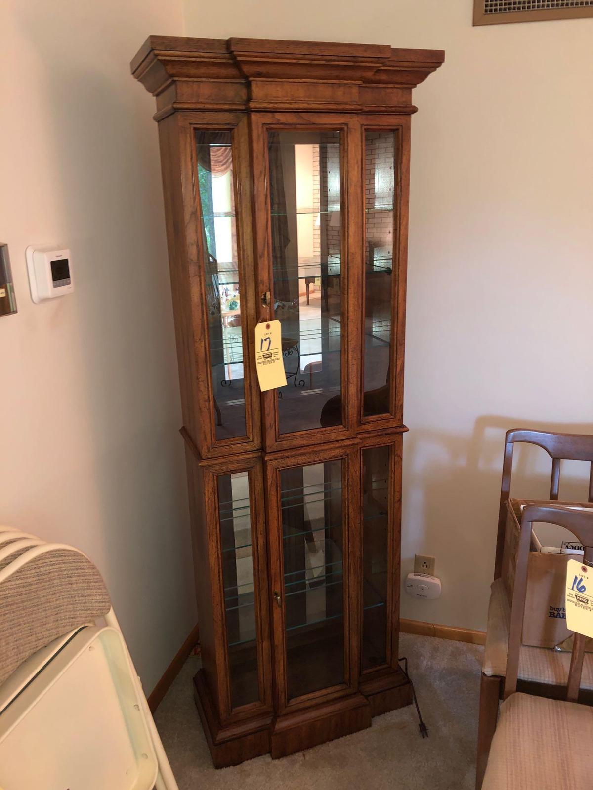 Lighted curio cabinet w/ glass shelves