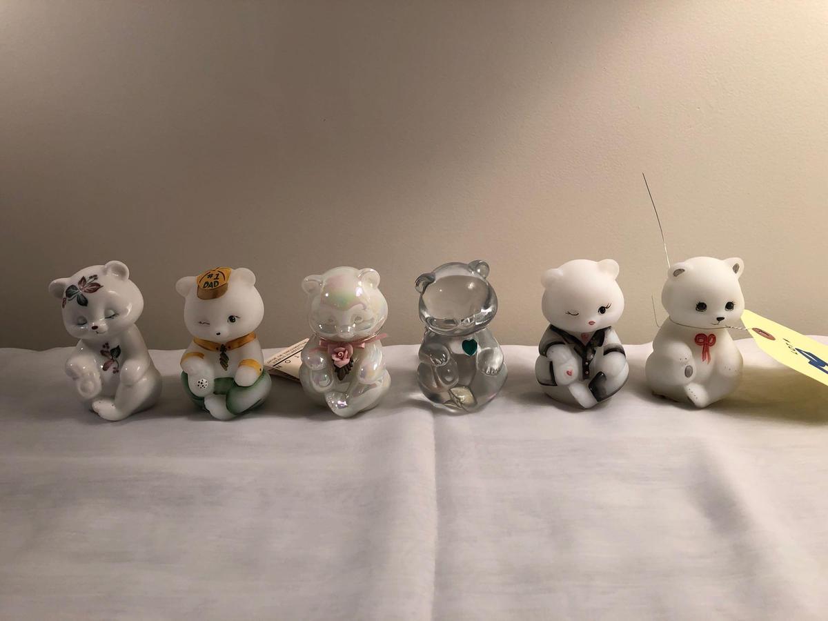 (6) hand-painted Fenton bears