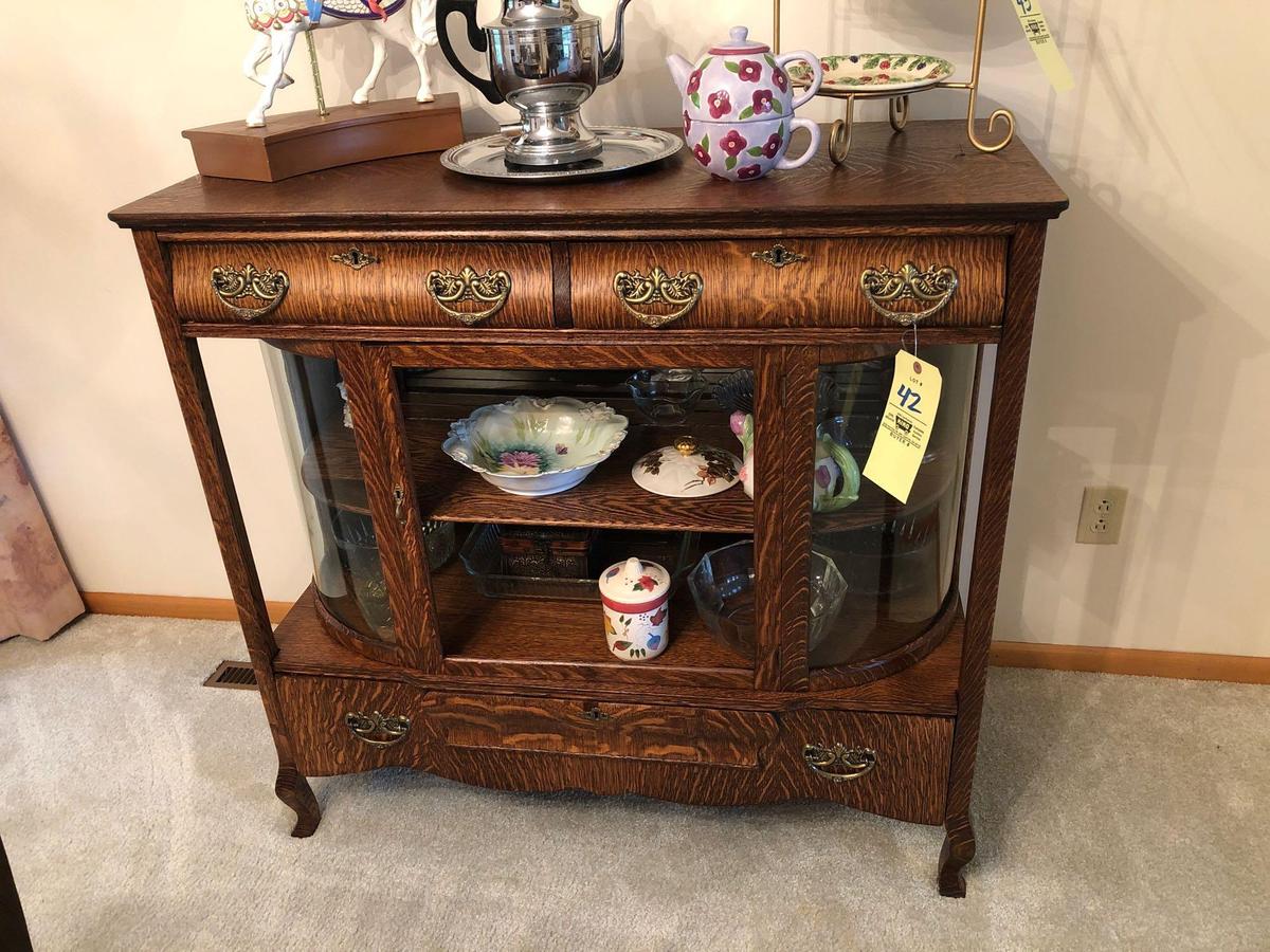 Antique mission oak serving cabinet