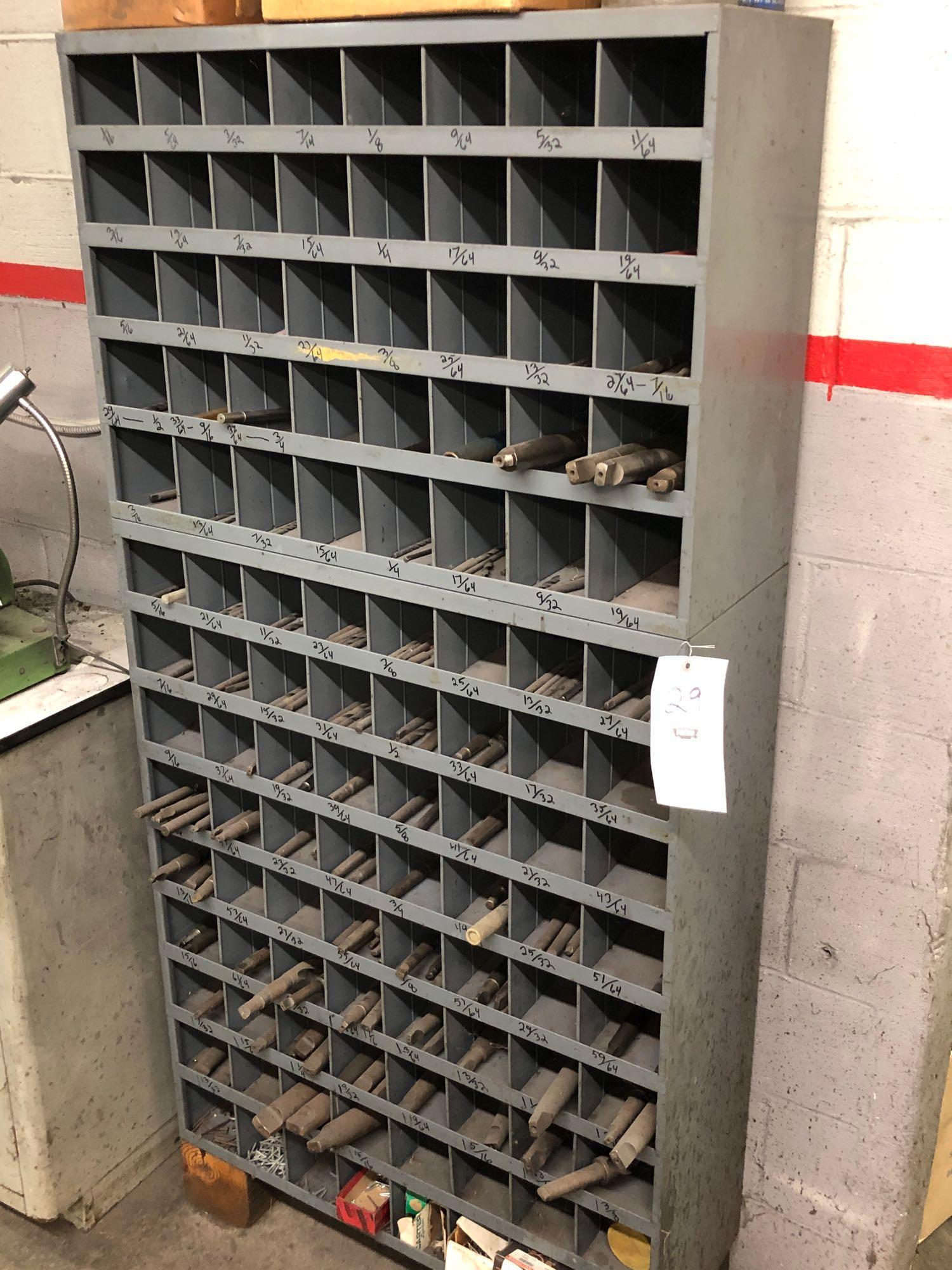 112-hole steel pigeon hole bin with tapered bits