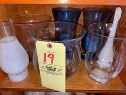 Shelf and contents - canes - glassware - figurines - lead glass decorators