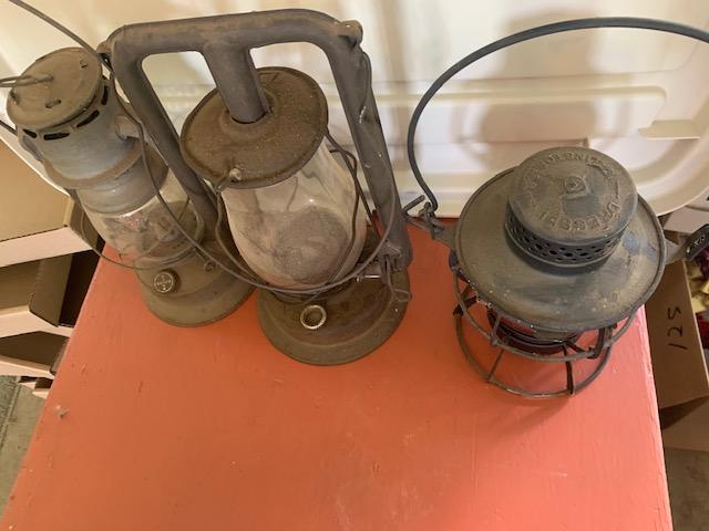 RR Lantern and two barn lanterns