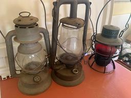 RR Lantern and two barn lanterns