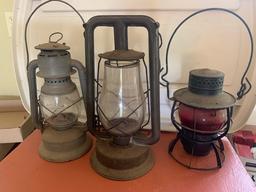 RR Lantern and two barn lanterns