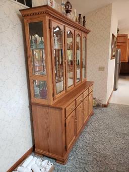 Oak 2pc. Lighted China cabinet (contents not included)