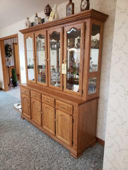 Oak 2pc. Lighted China cabinet (contents not included)