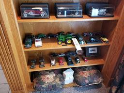 John Deere tractor, cars, banks, pillows