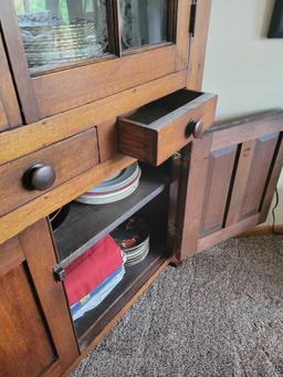 Antique 2-door corner cupboard, 7 ft. tall x 4 1/2 ft. wide