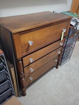 Antique 4-drawer chest with glass pulls, 3 1/2 ft. x 2 ft. x 4 ft. tall