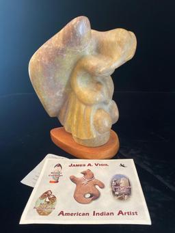 Signed James A. Vigil 8" tall stone sculpture, "Mythic Struggle"