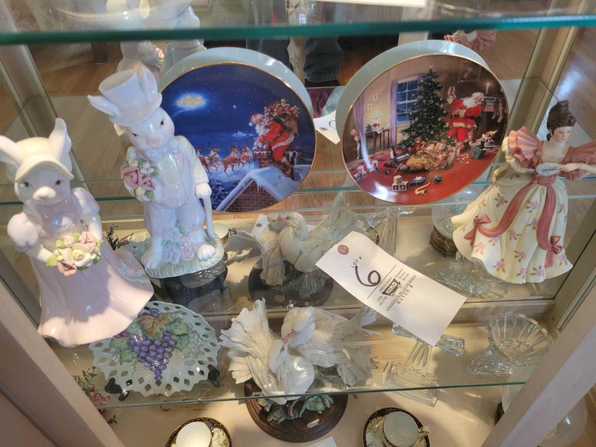 Lenox first waltz lady figure, 2 hamilton christmas plates, rabbit figurines