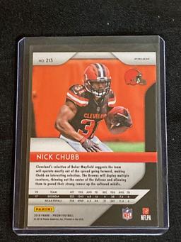 2018 Panini Prizm #213 Nick Chubb rookie card.