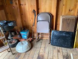 Metal folding chairs, umbrella stand, nails, power washer wand and more