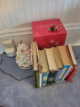 Records, books, porcelain tree