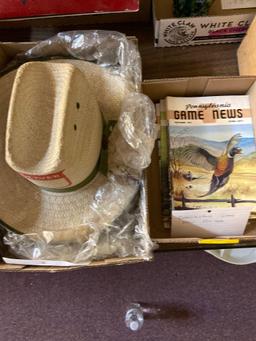 2 vintage Oliver Tractor straw hats, yrs worth of Pennsylvania Game News