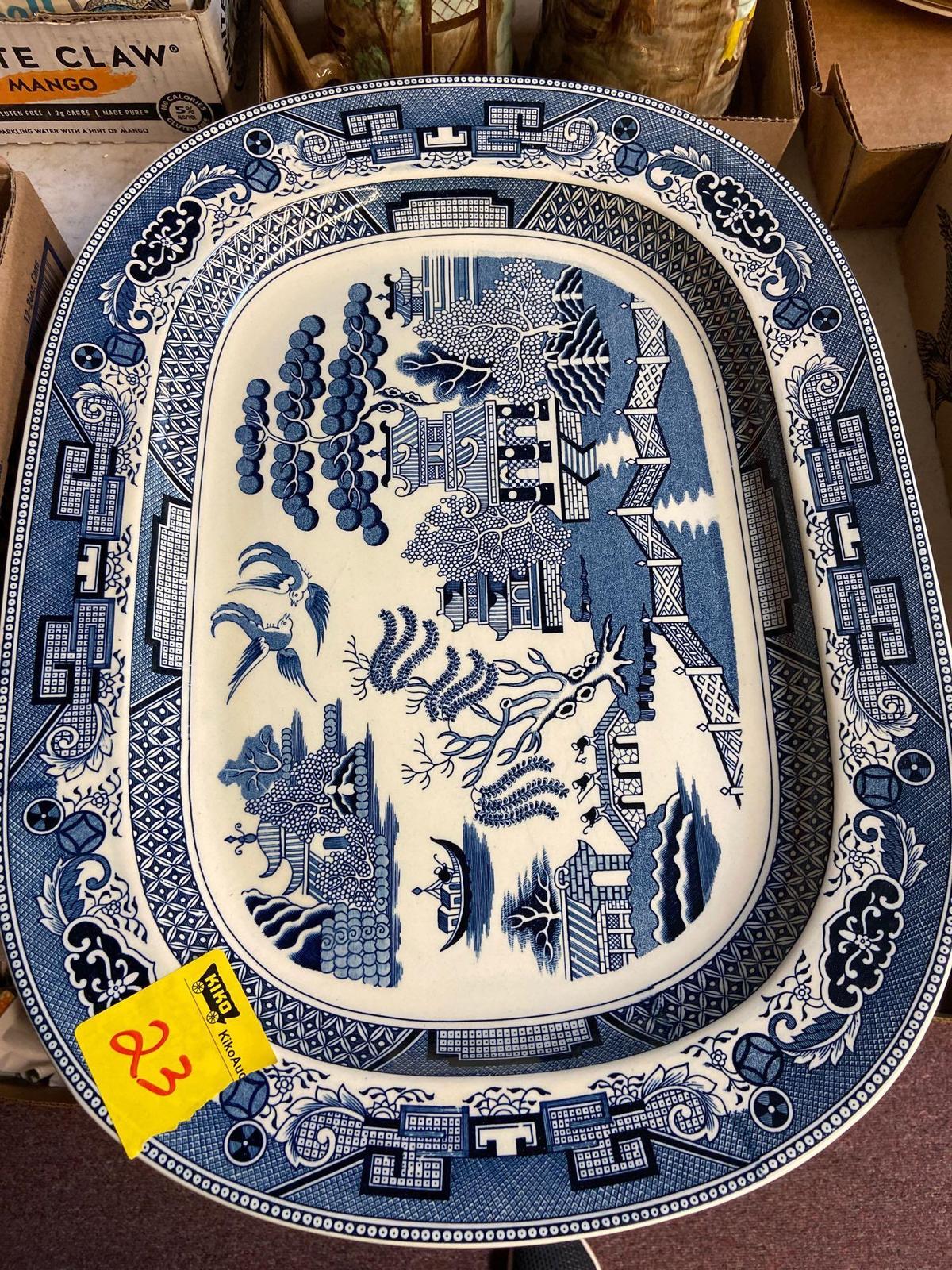 3 Blue Willow Turkey platters