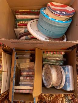 8 boxes of paper plates, plasticware, napkins and more