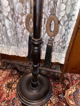 Antique wood oval floor lamp with decorative shade