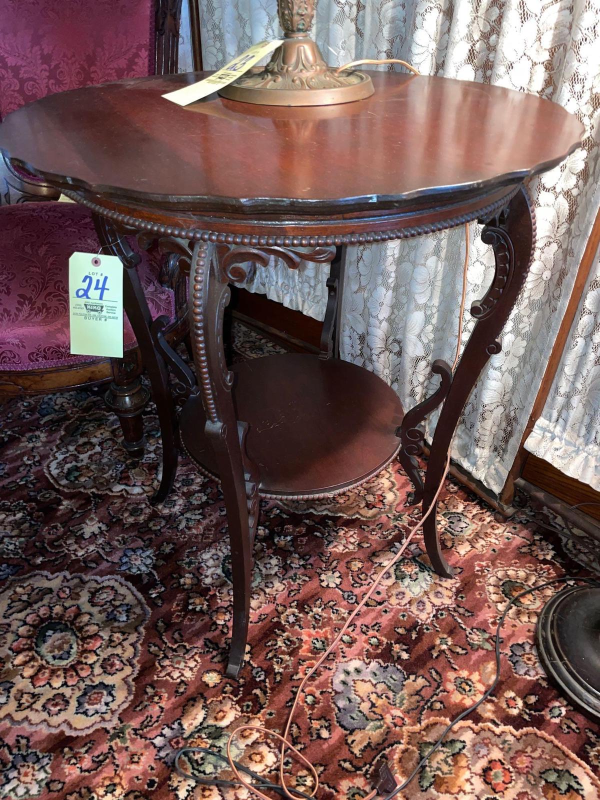 Antique carved lamp table, 26 inches wide