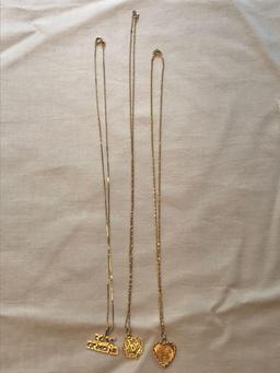3 14K gold necklaces with 14k gold pendants