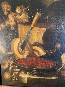 Antique oil on canvas, fruit still, could not find artist signature.