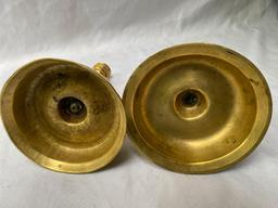 1700's Circa 9" tall brass candle holders, as is.