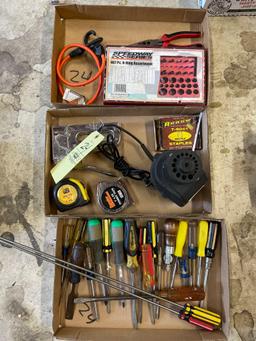 Screw drivers, staple gun, tape measure, O-ring kit