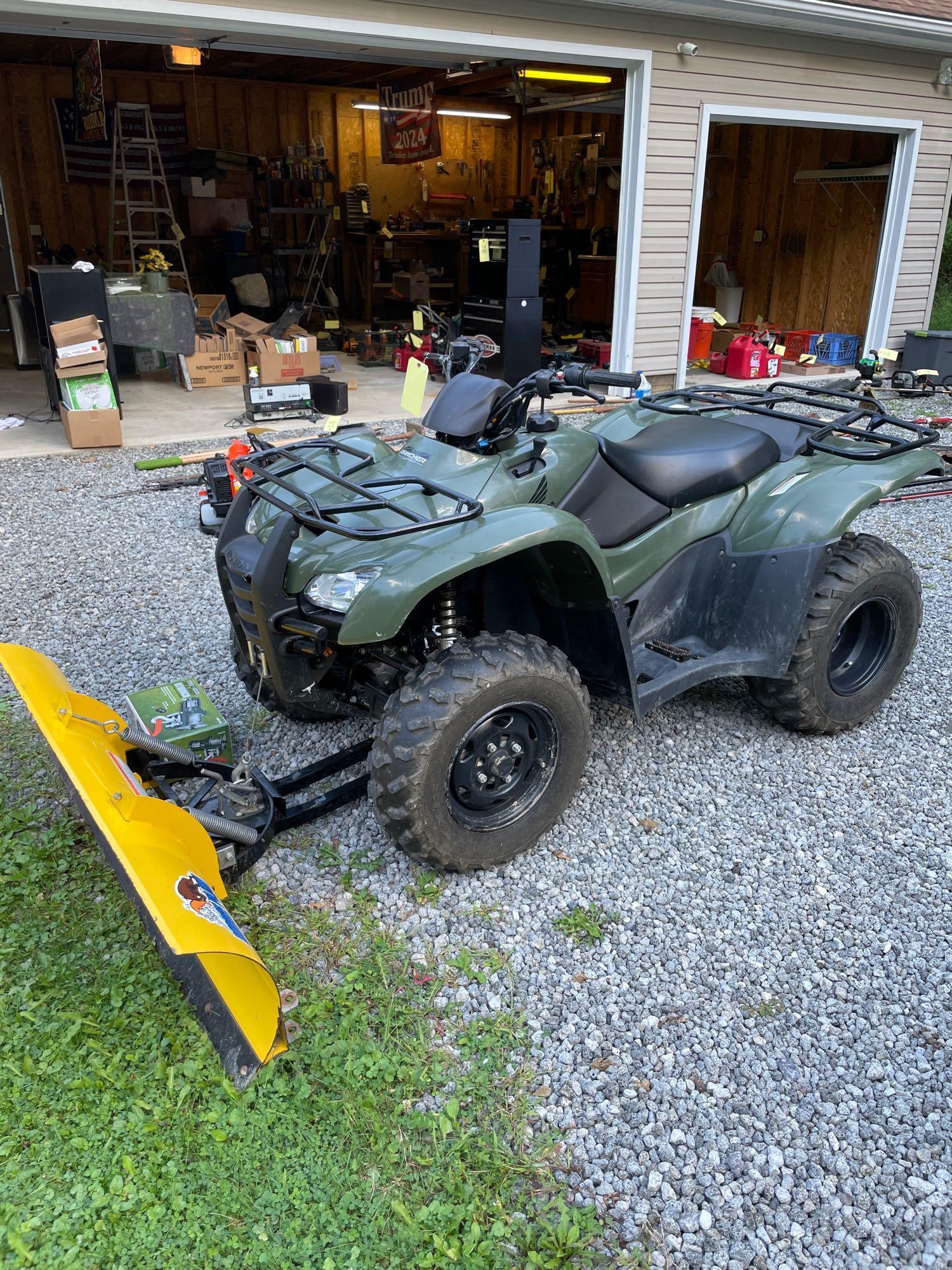 2012 Honda Rancher 420, 4x4, with winch and snow plow, 164 miles, 76 hr, power steering, ONE OWNER