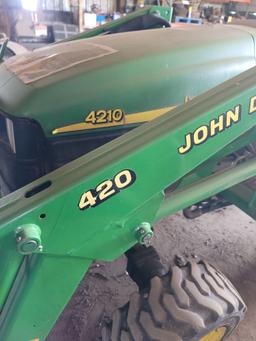 JD 4210 Diesel 4x4 Tractor w/ 420 Quicktach Loader, Bale Spear & Bucket