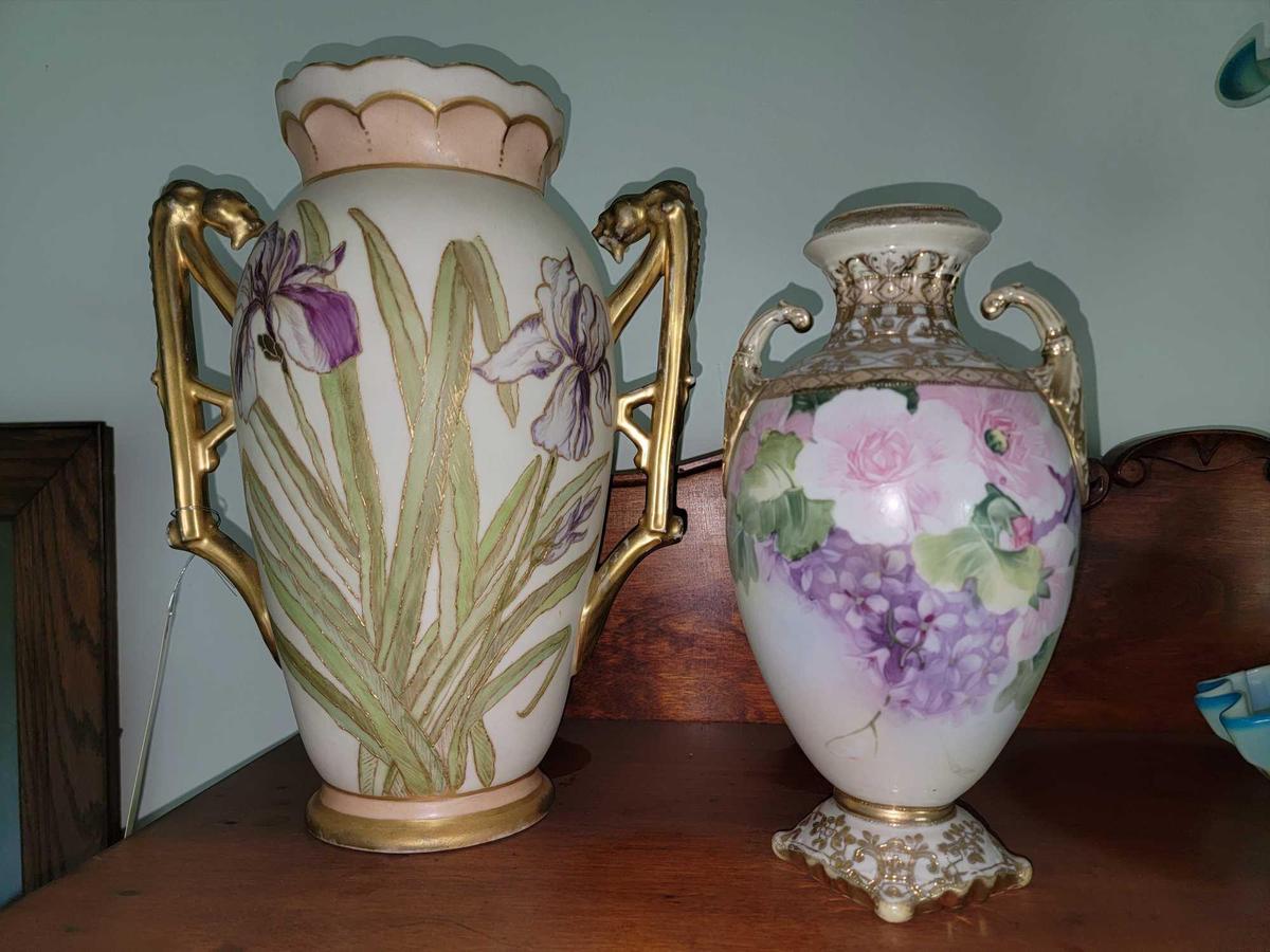 Pair of Hand-Painted Floral Vases