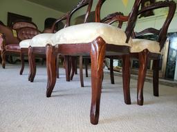 Set of 6 Victorian Style Carved Wood Upholstered Dining Chairs