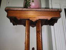 Victorian Style Marble-Top Carved Wood Side Stand