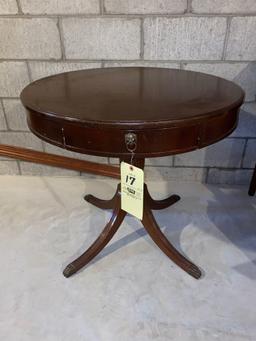 Mahogany pedestal stand w/ drawer, 30" diameter.