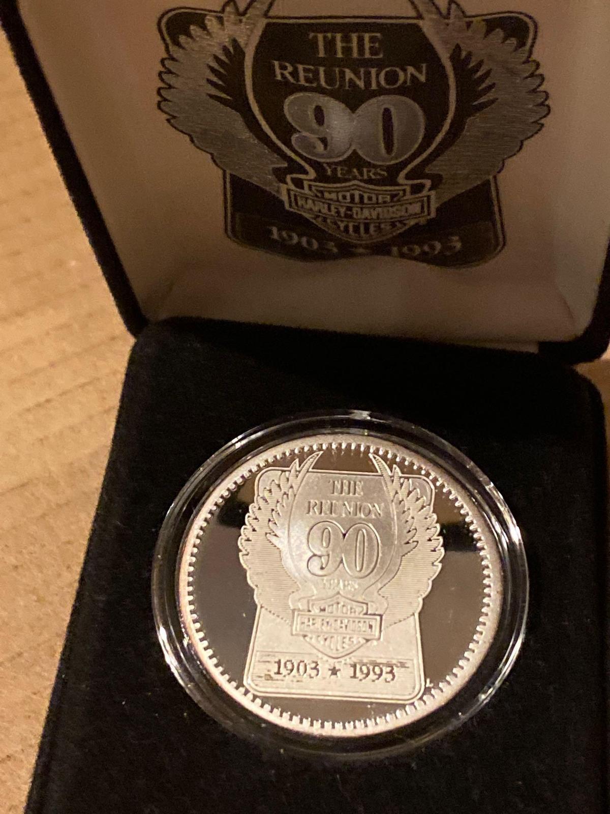 One Troy ounce .999 silver coin "1903-1993 Harley Davidson".