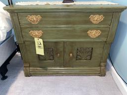 Green painted Victorian oak wash stand, 36" wide.