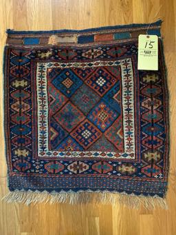 Oriental rug, 2.5 x 2.4. Has (7) button holes on one side.