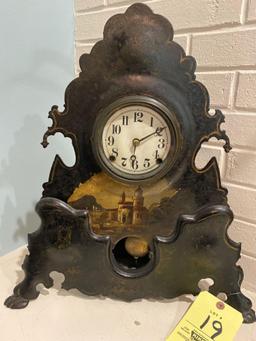 Hand painted on metal Seth Thomas clock, 20" tall.