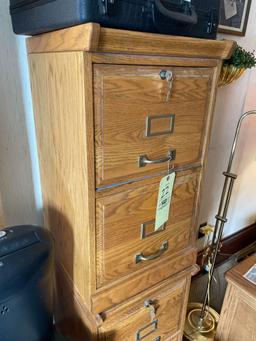 (2) oak two drawer files, label maker, light