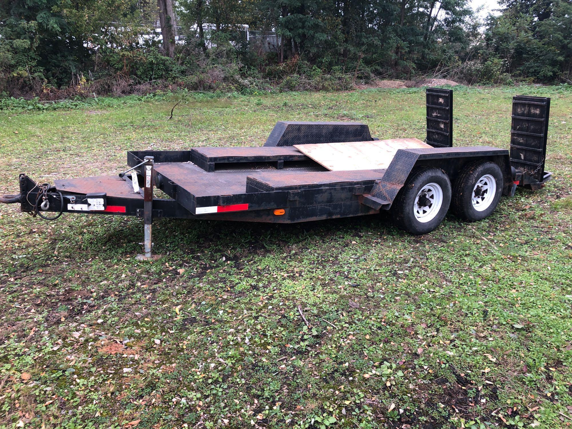 1994 20ft. Tandem axel equipment trailer, beaver tail, steel ramps, Diamond plate bed, pintle hitch