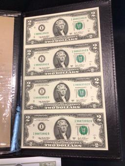 One Us Government issued sheet of $2 Bills