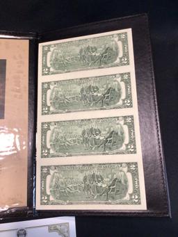 One US Government issued uncut sheet of $2 Bills