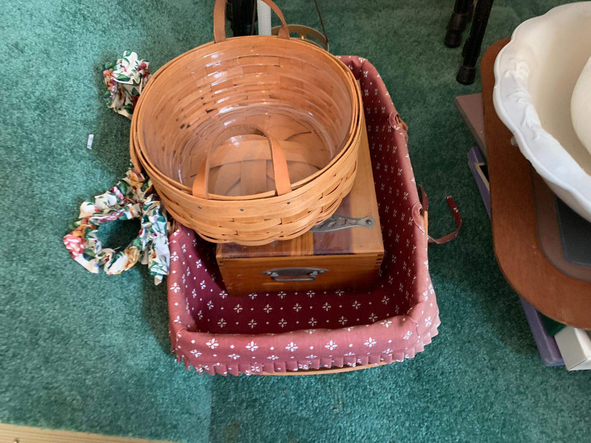 (3) folding chairs Longaberger basket - vintage bowl and pitcher