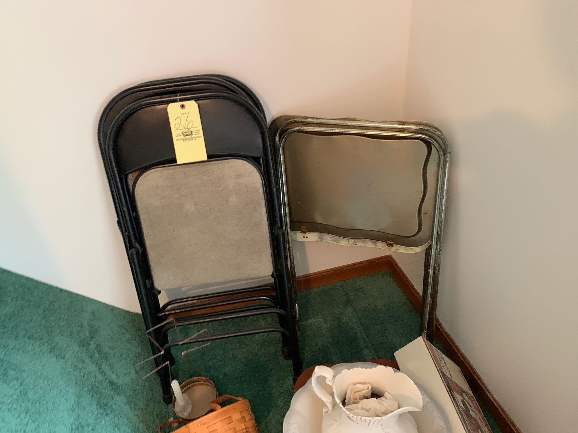 (3) folding chairs Longaberger basket - vintage bowl and pitcher