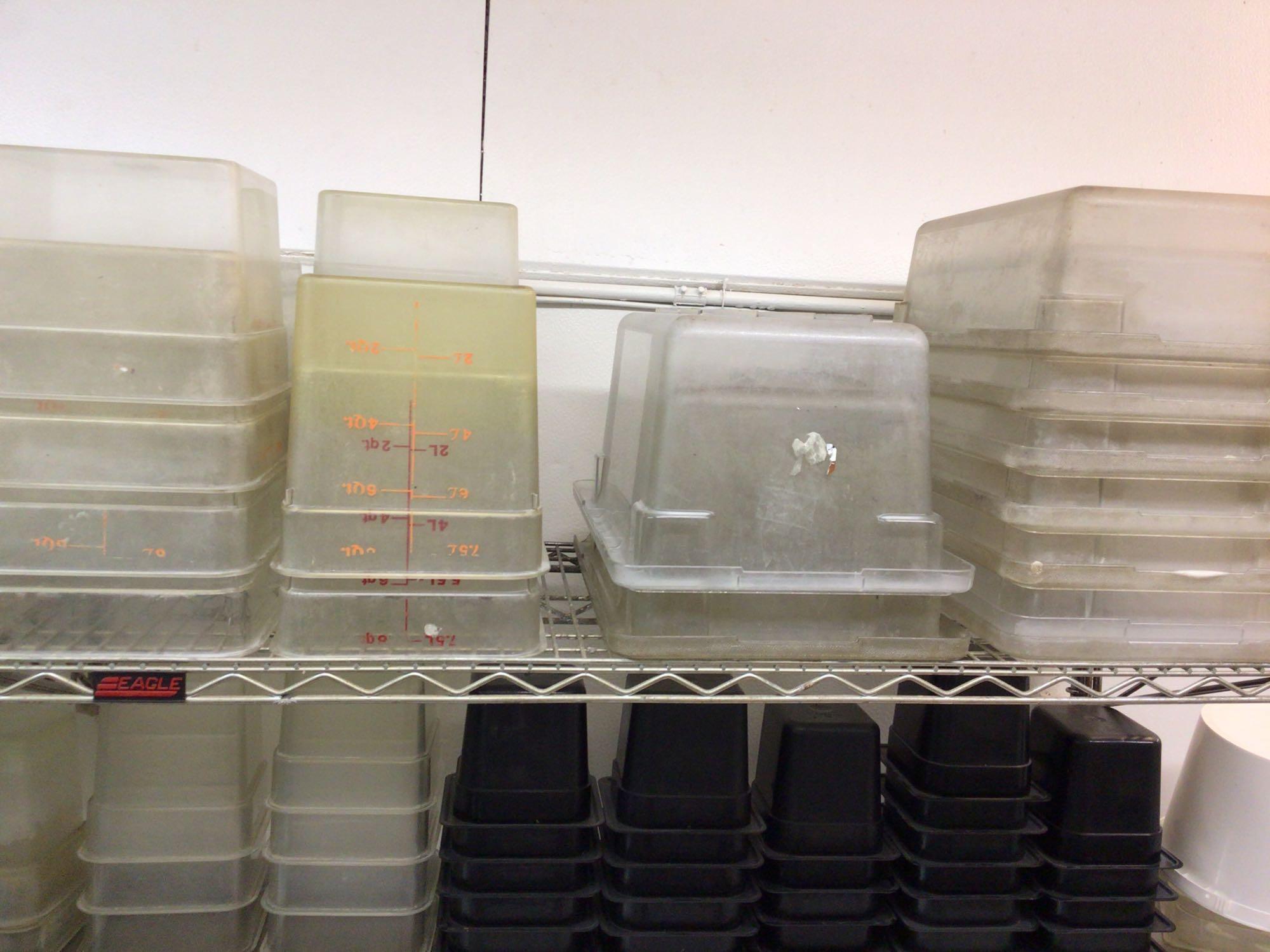 Plastic Storage Containers and Utensils w/ wire rack