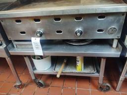 US Range Flat Top Grill w/ Stainless Steel Rolling Stand and Contents