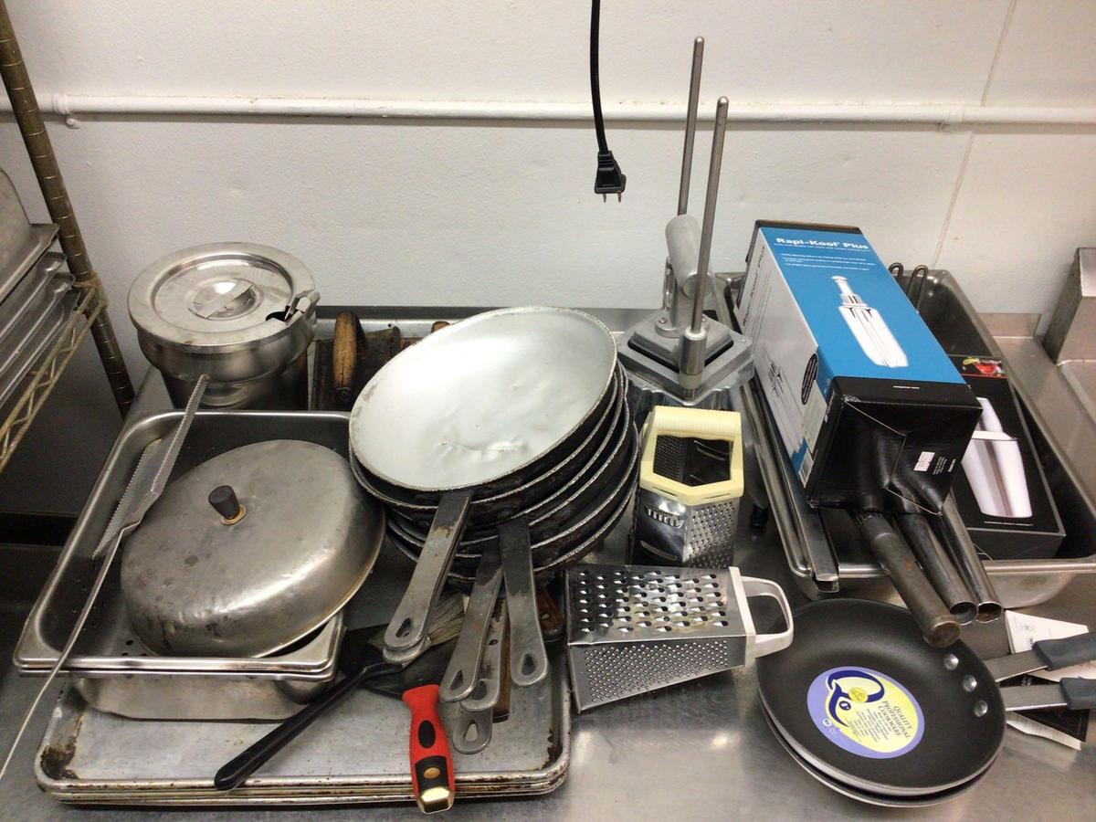 Assorted Skillets, Utensils and Sheet Pans