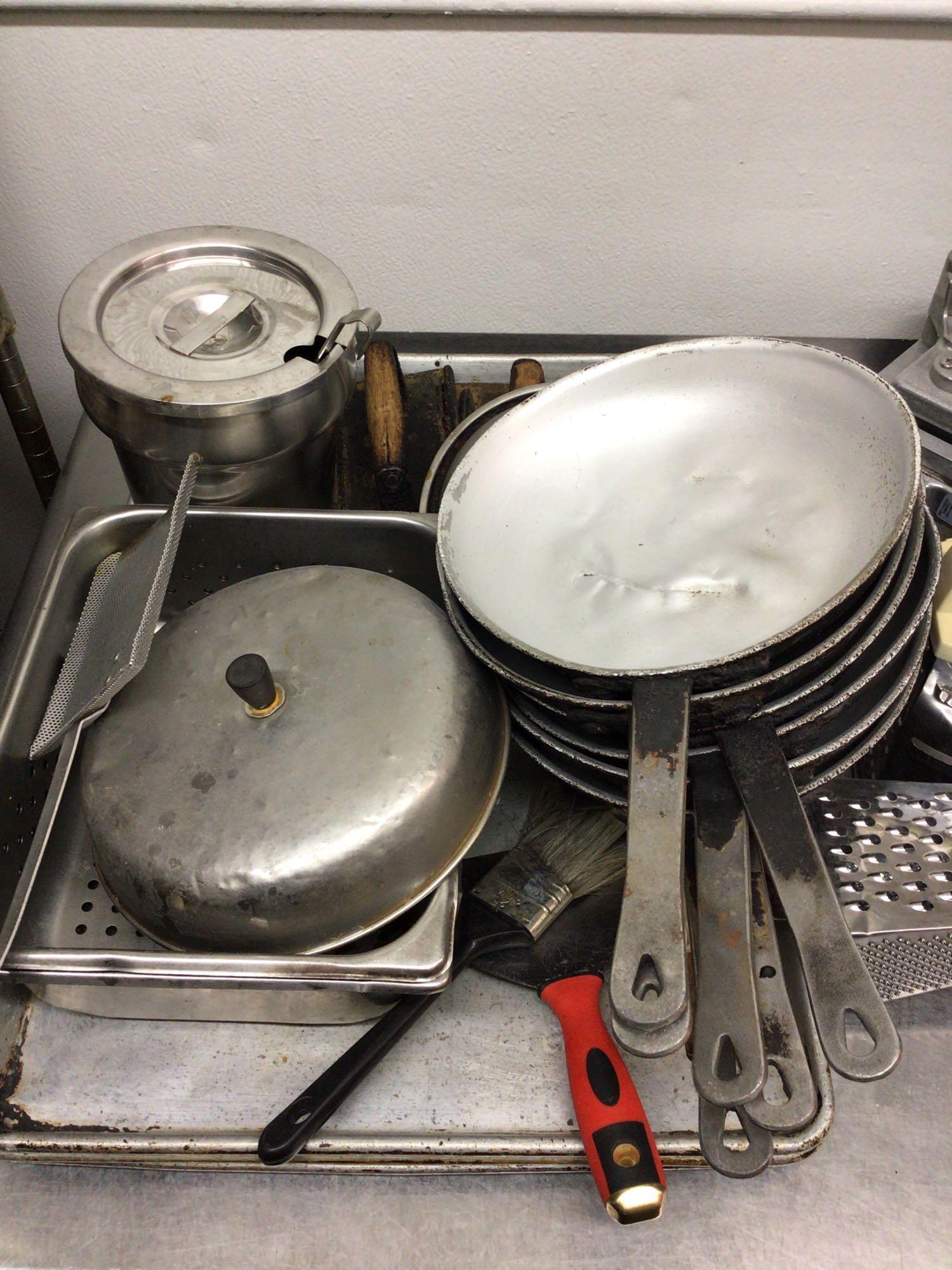 Assorted Skillets, Utensils and Sheet Pans