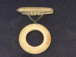 Akron Commandery No. 25 Zeppelin, airship pin back badge with tire drop