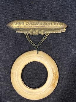 Akron Commandery No. 25 Zeppelin, airship pin back badge with tire drop